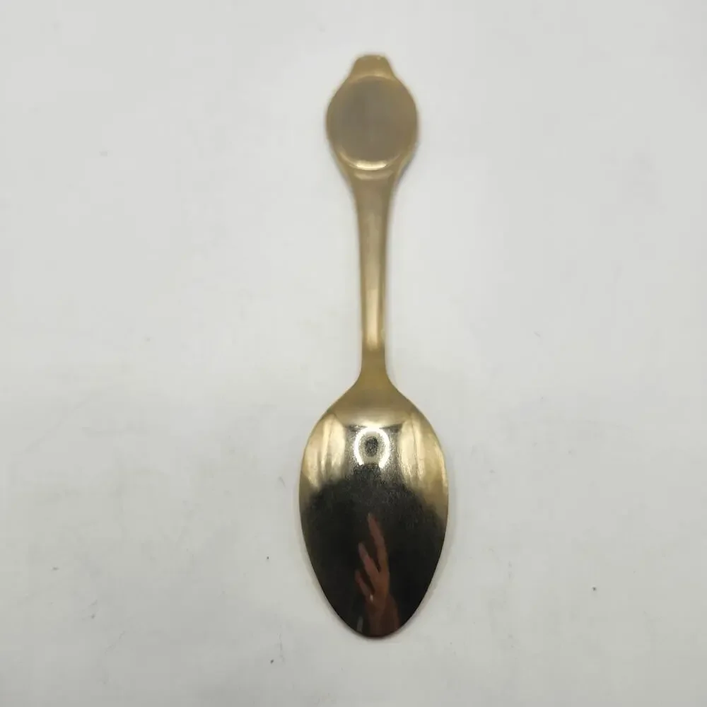 Asian Souvenir Spoon Gold Tone Enamel Traditional Woman 18/10 Stainless 6 Inch